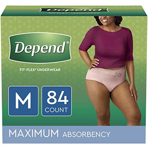 Depend FIT-FLEX Incontinence Underwear for Women, Disposable, Maximum Absorbency, Medium, Blush, 84 Count