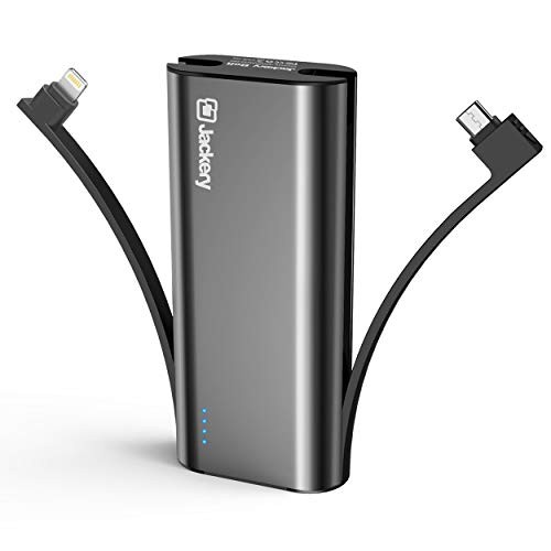 Portable Charger Jackery Bolt 6000 mAh - Power bank with built in Lightning Cable [Apple MFi certified] iPhone Battery Charger External Battery Pack, TWICE as FAST as Original iPhone Charger