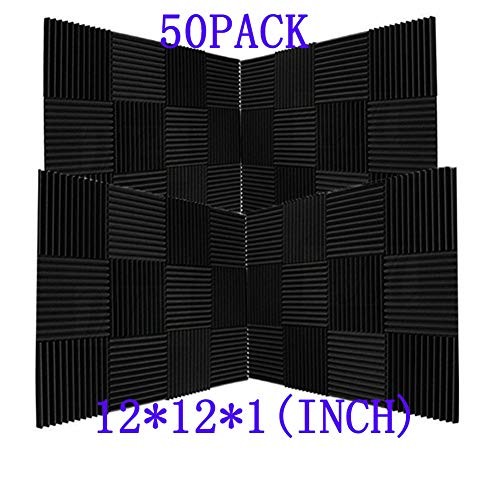 guohongus 50 Pack Ice Black Acoustic Panels Studio Foam Wedges 1" X 12" X 12" (50pack, Black)