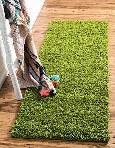 Unique Loom Solo Solid Shag Collection Modern Plush Grass Green Runner Rug (2' 6 x 16' 5)