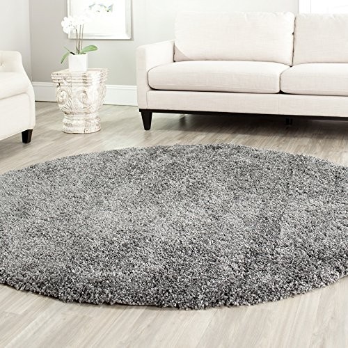 Safavieh California Premium Shag Collection SG151-8484 Dark Grey Round Area Rug (8'6" Diameter)