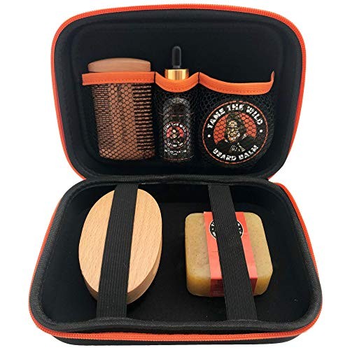 Tame's Premium Beard Grooming Kit - Natural Beard Care Kit For Men - Orange Walnut Beard Soap - Beard Balm - 100% Boar's Hair Beard Brush - Double Sided Beard Comb - Beard Oil - Travel Storage Case