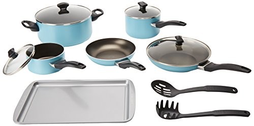 Farberware Dishwasher Safe Nonstick 15-Piece Cookware Set, Aqua