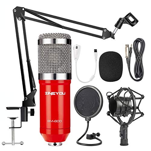 ZINGYOU Condenser Microphone Bundle, BM-800 PC Microphone Professional Cardioid Studio Mic Set with Mic Suspension Scissor Arm, Shock Mount and Pop Filter for Studio Recording & Broadcasting (Aurora R