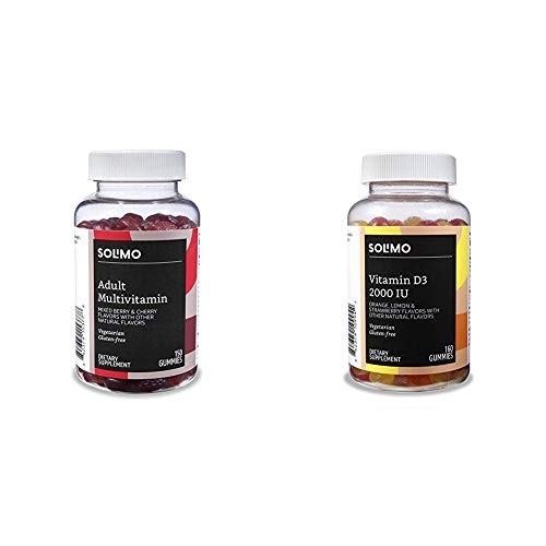 Amazon Brand - Solimo Adult Multivitamin, 150 Gummies, 75-Day Supply & Solimo Vitamin D3 2000 IU, 160 Gummies (2 Gummies per Serving)