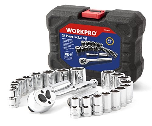 WORKPRO 24-Piece Compact Drive Sockets Set 3/8" Ratchet with Blow Molded Case