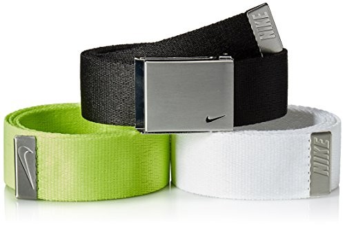 Nike Men's 3 Pack Golf Web Belt, Black/White/Cyber, One Size