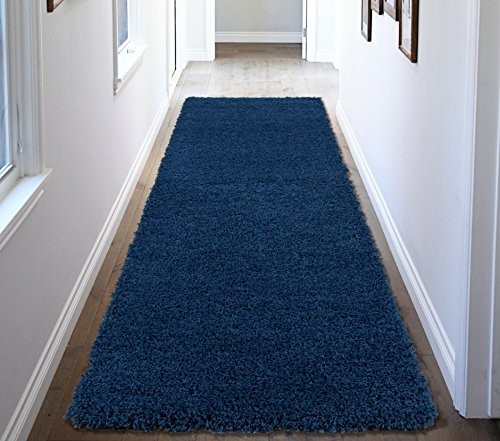 Ottomanson SHG2866-2X5 Shag Collection Area Rug, 20" x 59", Navy Blue