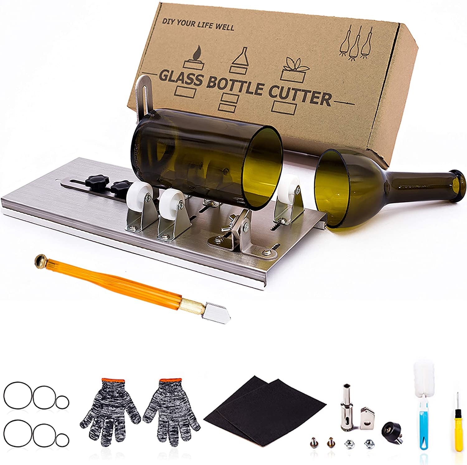 Glass Bottle Cutter, Upgraded Bottle Cutting Tool Kit, DIY Machine for Cutting Wine, Beer, Liquor, Whiskey, Alcohol, Champagne, Bottle Cutter for Round Bottle by Camdios 