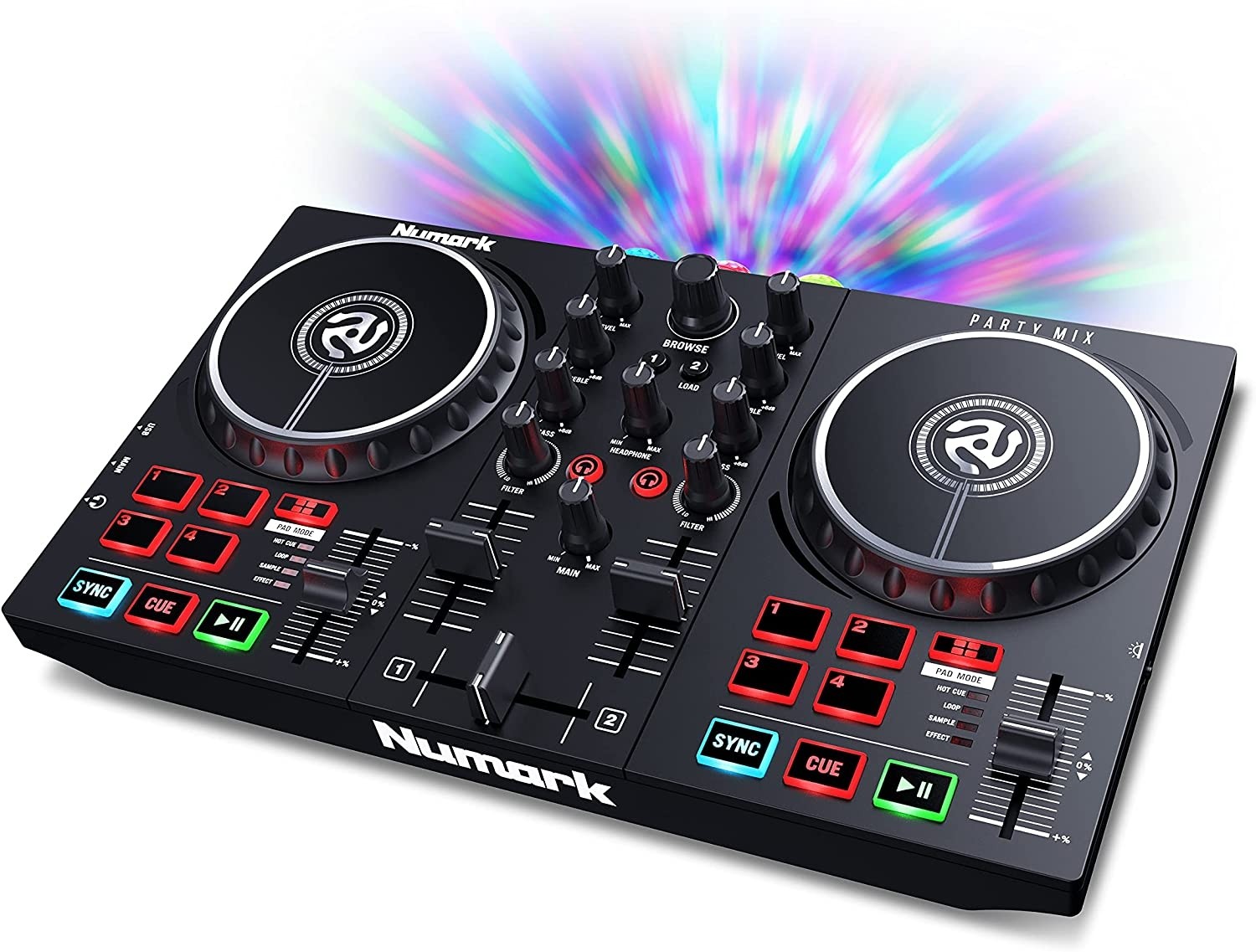 Numark Party Mix II - DJ Controller / DJ Set for Beginners with Built-In DJ Lights & DJ Mixer for Serato DJ Lite and Algoriddim djay Pro AI