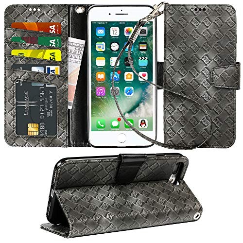 Arae Case for iPhone 7 Plus/iPhone 8 Plus, Premium PU Leather Wallet Case with Kickstand and Flip Cover for iPhone 7 Plus (2016) / iPhone 8 Plus (2017) 5.5" (not for iPhone 7/8) (Weave Black)