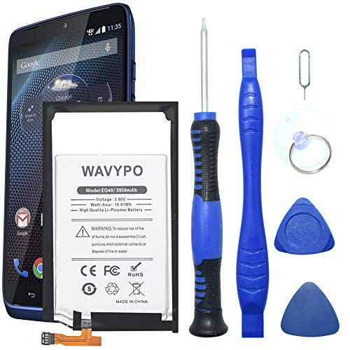 Motorola Droid Turbo Battery, Wavypo 3950mAh (Upgraded) EQ40 Replacement Battery Li-Polymer Built-in SNN5949A for Motorola Droid Turbo XT1254 XT1225 with Repair Toolkit