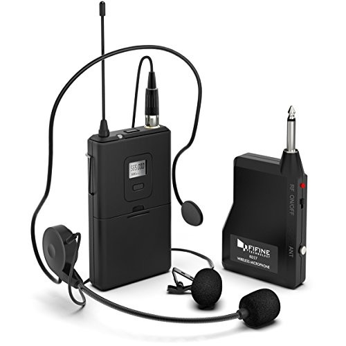 FIFINE Wireless Microphone System, Wireless Microphone set with Headset and Lavalier Lapel Mics, Beltpack Transmitter and Receiver,Ideal for Teaching, Preaching and Public Speaking Applications-K037B