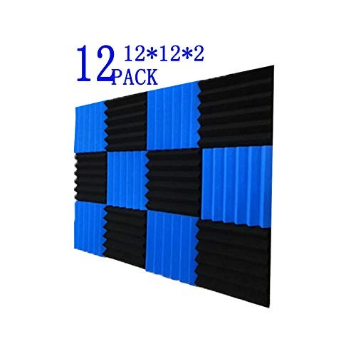 12 Pack Black&Blue Acoustic Foam Panels 2" X 12" X 12" Soundproofing Studio Foam Wedge Tiles Fireproof - Top Quality - Ideal for Home & Studio Sound Insulation (12pack, Black) (12Pack, Black&Blue)