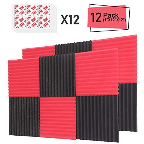 DEKIRU Acoustic Foam Panels, 12 Pack 1" X 12" X 12" Sound Proof Padding Studio Foam Wedge Tiles Sound Absorbing Dampening Foam Panels, Ideal for Wall Soundproofing Treatment