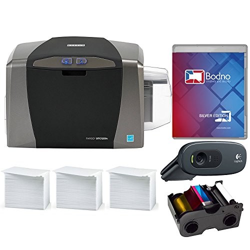 Fargo DTC1250e ID Card Printer & Complete Supplies Package with Silver Edition Bodno ID Software