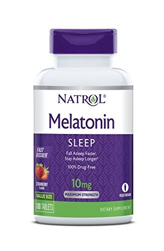 Natrol Melatonin Fast Dissolve Tablets, Helps You Fall Asleep Faster, Stay Asleep Longer, Easy to Take, Dissolves in Mouth, Faster Absorption, Maximum Strength, Strawberry Flavor, 10mg, 100Count