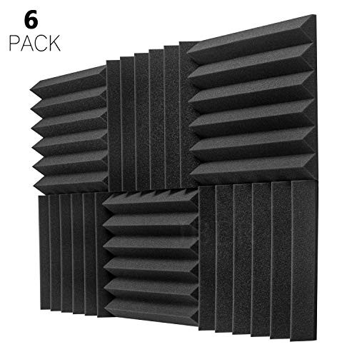 JBER 6 Pack Charcoal Acoustic Panels Studio Foam Wedges Fireproof Soundproof Padding Wall Panels 2" X 12" X 12"