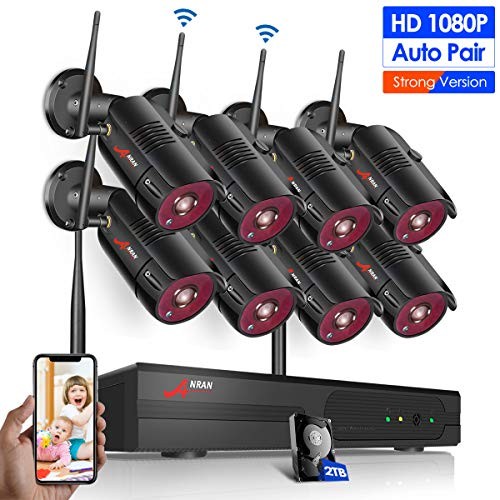 【8CH】 Wireless Security Cameras System, ANRAN 8CH 1080P Surveillance Video Security System with 2TB HDD, 8pcs 2MP Outdoor/Indoor Home Video IP Security Cameras with Night Vision and Easy Remote View