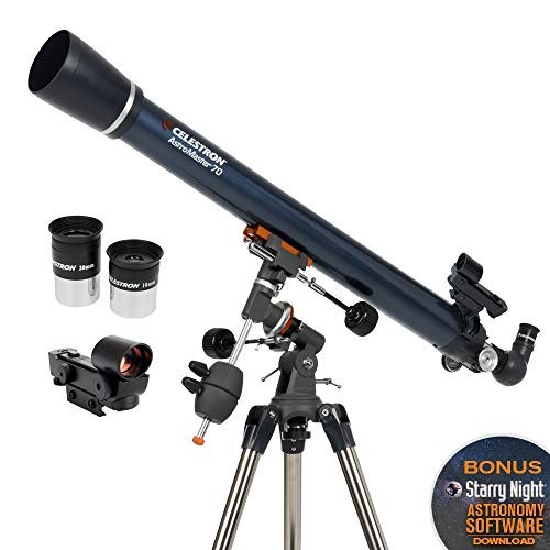 Celestron - AstroMaster 70EQ Refractor Telescope - Refractor Telescope for Beginners - Fully-Coated Glass Optics - Adjustable-Height Tripod - BONUS Astronomy Software Package