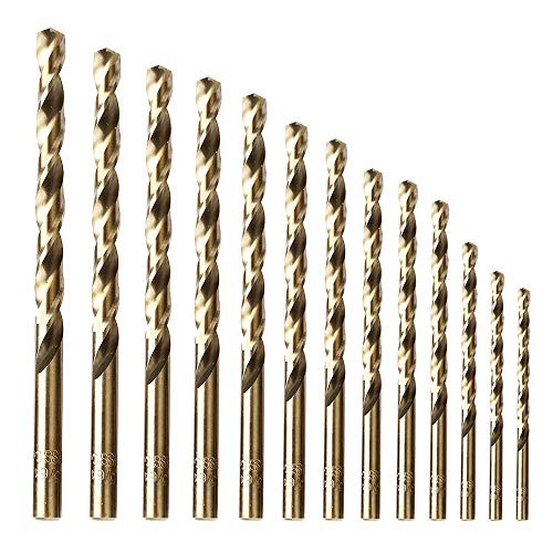 amoolo Twist Drill Bit Set (13 pcs), M35 Cobalt Drill Bit Set for Hard Metal, Stainless Steel, Cast Iron, 1/16"-1/4"