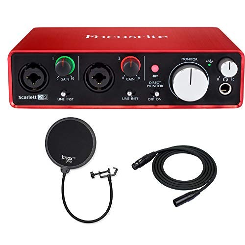 Focusrite Scarlett 2i2 USB Audio Interface (2nd Gen) with XLR Cable and Knox Pop Filter