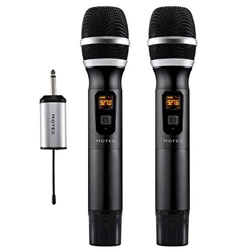 Hotec 25 Channel UHF Wireless Microphone Dual Microphone with Mini Portable Receiver 1/4" Output, for Church/Home/Karaoke/Business Meeting (Dual mic)