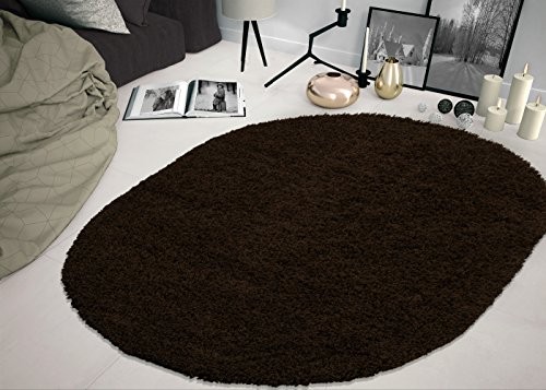 Ottomanson SHG2768-OVAL Shag Collection Area Rug, 5'3" x 7' Oval, Brown