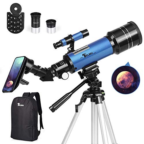 TELMU Telescope, 70mm Aperture 400mm AZ Mount Astronomical Refracting Telescope Adjustable(17.7In-35.4In) Portable Travel Telescopes with Backpack, Phone Adapter