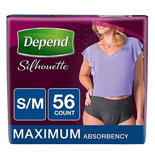 Depend Silhouette Incontinence Underwear for Women, Maximum Absorbency, S/M, Black, 56 Count