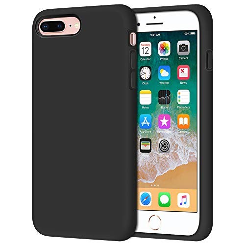 iPhone 8 Plus Case, iPhone 7 Plus Case, Anuck Soft Silicone Gel Rubber Bumper Case Microfiber Lining Hard Shell Shockproof Full-Body Protective Case Cover for iPhone 7 Plus /8 Plus 5.5" - T Black