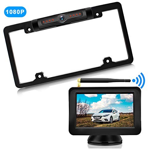 URVOLAX-Wireless Backup Camera License Plate-Monitor Kit 5 inch 1080P HD Universal Reverse-Rear View Camera IP69K Waterproof 170°Wide View Angle,Digital Stable Signal,Easy Installation Fit All Cars