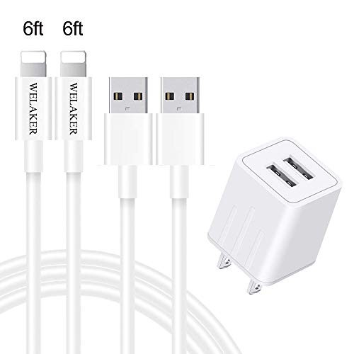 iPhone Charger WELAKER 2Pack 6ft lightning Cable iPad cord High Speed Data Sync Fast Transfer Wall Charger 2 Port Adapter Charging Plug(ETL Listed) Compatible With iPhone XS MAX/XR/X/8/7/Plus/6S/6/SE