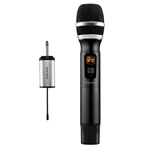 Hotec 25 Channel UHF Handheld Wireless Microphone with Mini Portable Receiver 1/4" Output, for Church/Home/Karaoke/Business Meeting/Phone Recording (Black)