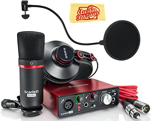 Focusrite Scarlett Solo Studio USB Audio Interface Bundle with Pop Filter, XLR Cable and Polishing Cloth