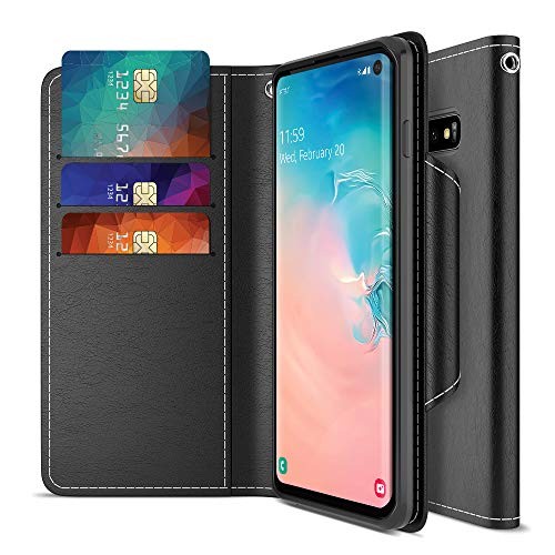 Maxboost Galaxy S10 Case mWallet Series Designed for Samsung Galaxy S10 [Stand Feature] [PowerShare Friendly] Galaxy S 10 Case Credit Card Wallet (Black) w/Card Slot Side Pocket Magnetic Closure