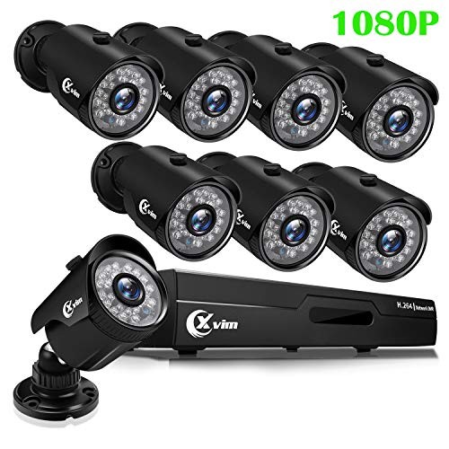 XVIM 1080P H.264 Home Wired Security Cameras System, 8CH 1080P HD DVR 8pcs 1080P 1920TVL Outdoor Indoor Waterproof Surveillance Cameras with Live Viewing 85FT Night Vision(No HDD)