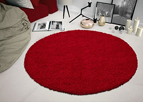 Ottomanson SHG2760-ROUND Shag Collection Area Rug, 5'3" Round, Red