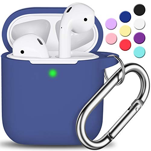 AirPods Case Cover with Keychain, Full Protective Silicone AirPods Accessories Skin Cover for Women Girl with Apple AirPods Wireless Charging Case,Front LED Visible-Royal Blue