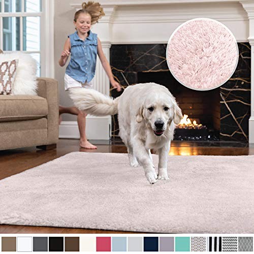 Gorilla Grip Original Faux-Chinchilla Area Rug, 7.5x10 Feet, Super Soft and Cozy High Pile Washable Carpet, Modern Floor Rugs, Luxury Shaggy Carpets for Home, Nursery, Bed and Living Room, Pale Pink