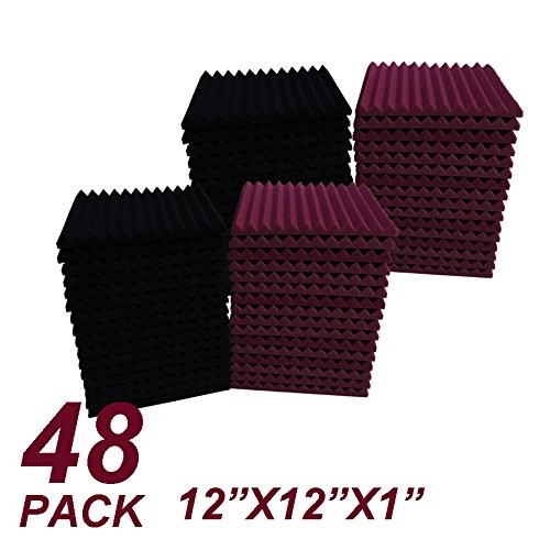 48 Pack Black/burgundy12 X 12"X1" Acoustic Panels Studio Soundproofing Foam Wedge Tiles,