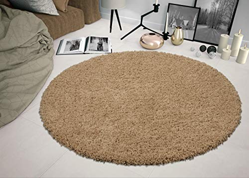 Ottomanson SHG2769-ROUND Shag Collection Area Rug, 5'3" Round, Beige