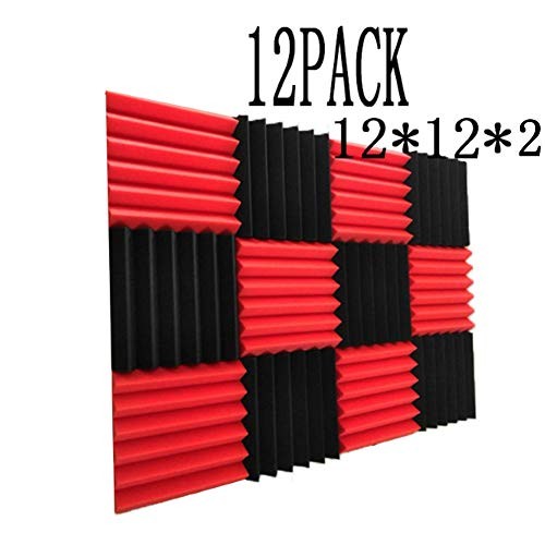 12 Pack Black&Red Acoustic Foam Panels 2" X 12" X 12" Soundproofing Studio Foam Wedge Tiles Fireproof - Top Quality - Ideal for Home & Studio Sound Insulation (12Pack, Black&Red)