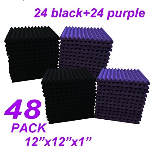 48 Pack purple BLACK 1" x 12" x 12" Acoustic Wedge Studio Foam Sound Absorption Wall Panels