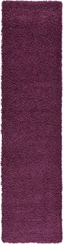 Unique Loom Solo Solid Shag Collection Modern Plush Eggplant Purple Runner Rug (2' 6 x 10' 0)