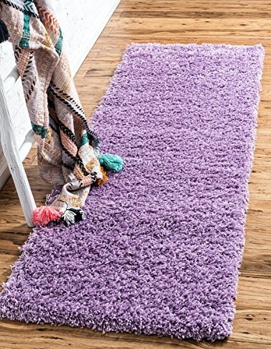 Unique Loom Solo Solid Shag Collection Modern Plush Lilac Runner Rug (2' 6 x 13' 0)