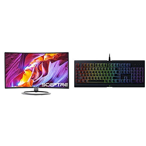 Sceptre C248W-1920R 24" Curved 75Hz Gaming LED Monitor Full HD 1080P HDMI DisplayPort VGA Speakers Ultra Thin Metal Black & Razer Cynosa Chroma Gaming Keyboard