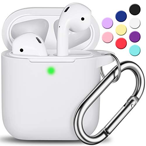 AirPods Case Cover with Keychain, Full Protective Silicone AirPods Accessories Skin Cover for Women Girl with Apple AirPods Wireless Charging Case,Front LED Visible-White