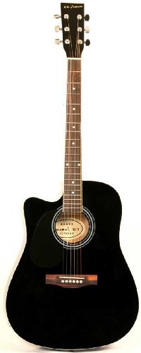 Jameson Guitars Full Size Thinline Acoustic Electric Guitar with Free Gig Bag Case & Picks Black Left Handed