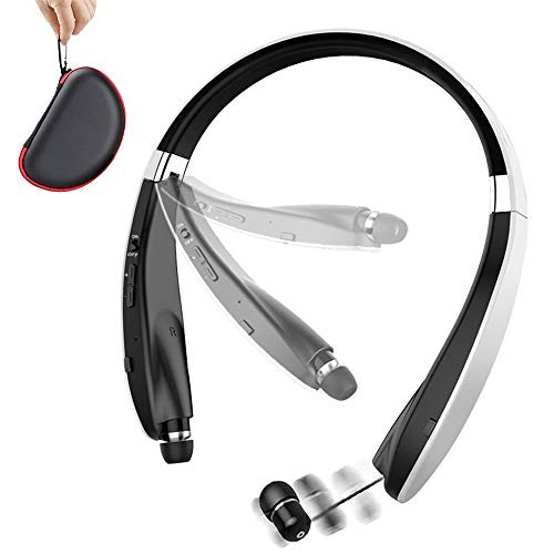 Foldable Bluetooth Headset, Beartwo Lightweight Retractable Bluetooth Headphones for Sports&Exercise, Noise Cancelling Stereo Neckband Wireless Headset (with carry case)